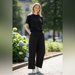 Black High-Waisted Pleated Trousers - Wide Leg Tailored Pants